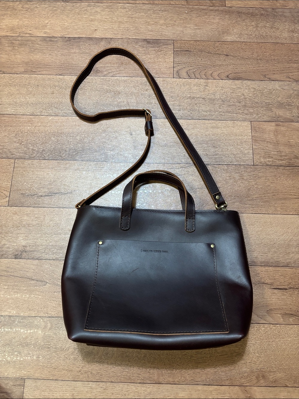Portland Leather Goods crossbody purse tote chocolate brown leather boho zipper